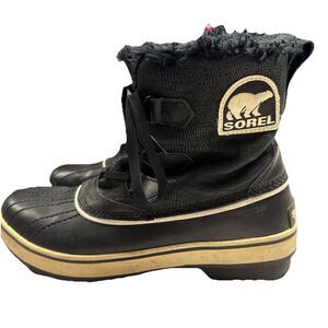 Sorel Boots Womens 9 Tivoli Snow Winter Black Leather Faux Fur Mid NL1631-010